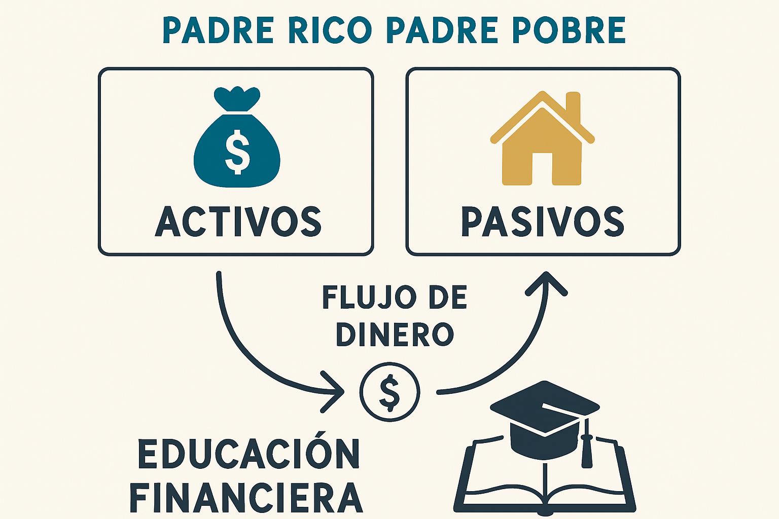 Conceptos clave de Padre Rico Padre Pobre: activos vs pasivos, flujo de dinero y educación financiera